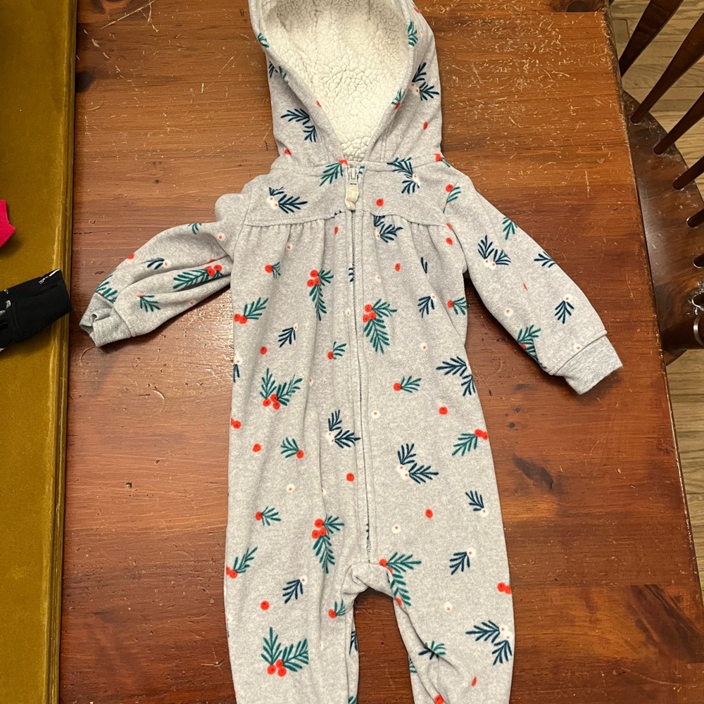Cozy Gray Hooded Kids One Piece Carters 6mo
